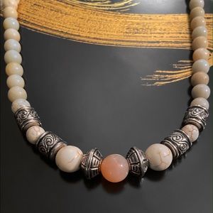 DeMarcus Alexan Pink Stone White Marble Necklace